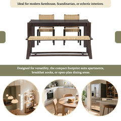 Expandable Farmhouse Modern Solid Wood Dining Table – Space-Saving Design in Walnut(59" to 73")