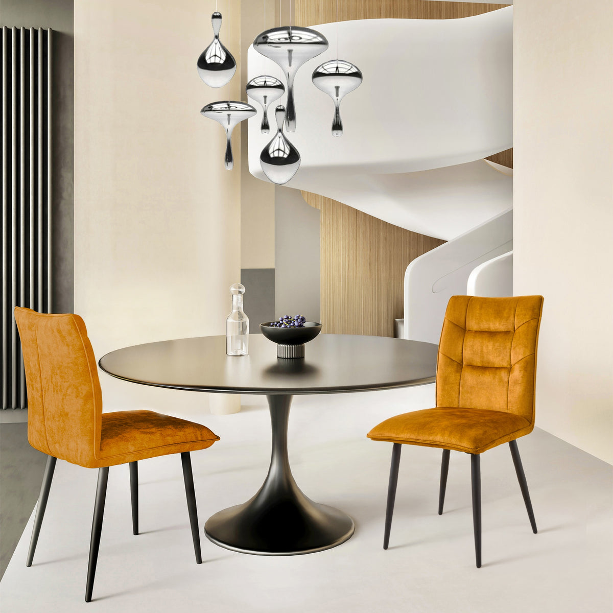 Modern Velvet Dining Chairs 2-Piece Set-Soft Cushioned Seats with Iron Frames in Mustard  Yellow