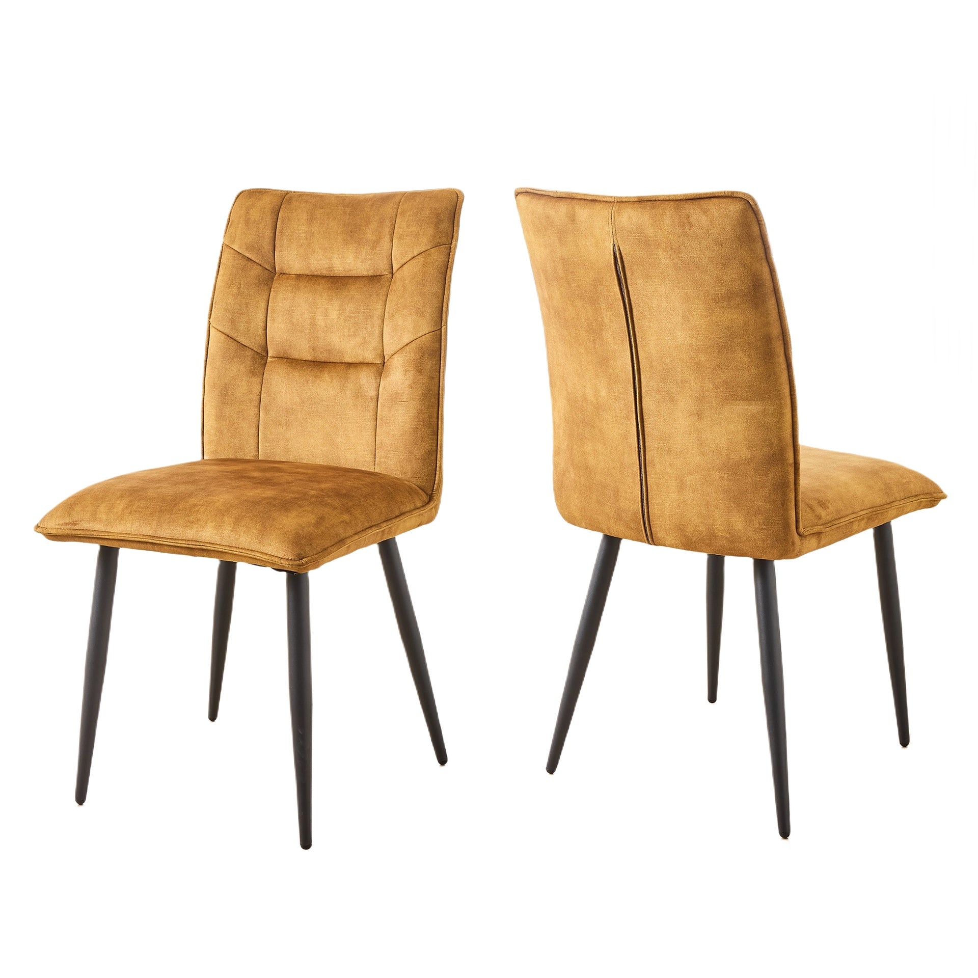 Modern Velvet Dining Chairs 2-Piece Set-Soft Cushioned Seats with Iron Frames in Mustard  Yellow