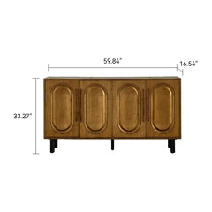 59.84" Gold-Toned 4-Door Sideboard Buffet Cabinet - Solid Wood & MDF Arched Door Storage Console Table for Dining Room/Living Room