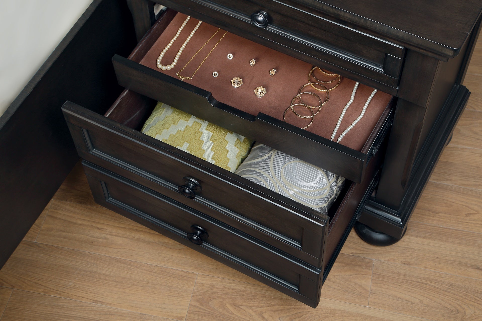 Transitional Design Nightstand Grayish Brown Finish Two Dovetail Drawers Bun Feet Wooden Furniture