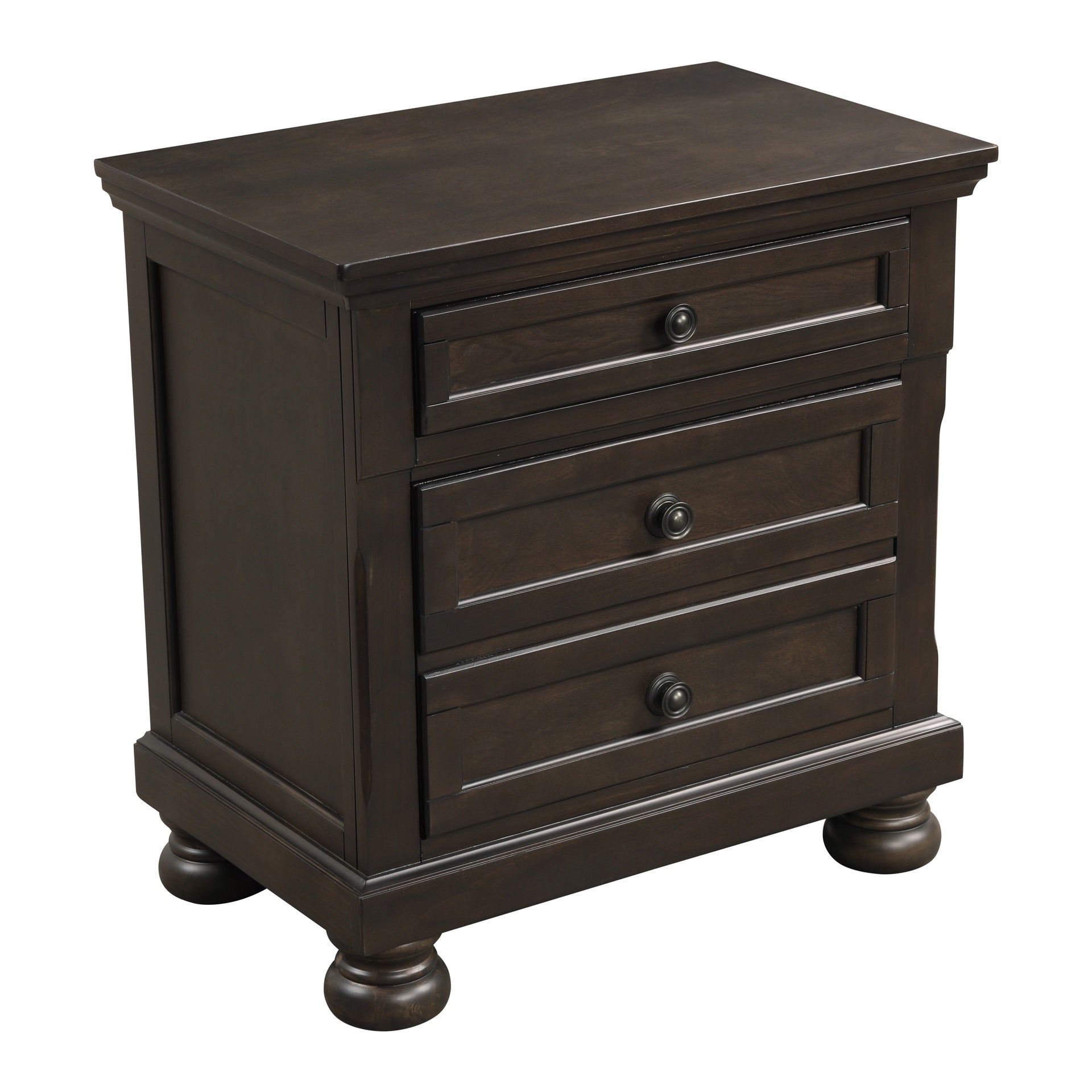 Transitional Design Nightstand Grayish Brown Finish Two Dovetail Drawers Bun Feet Wooden Furniture