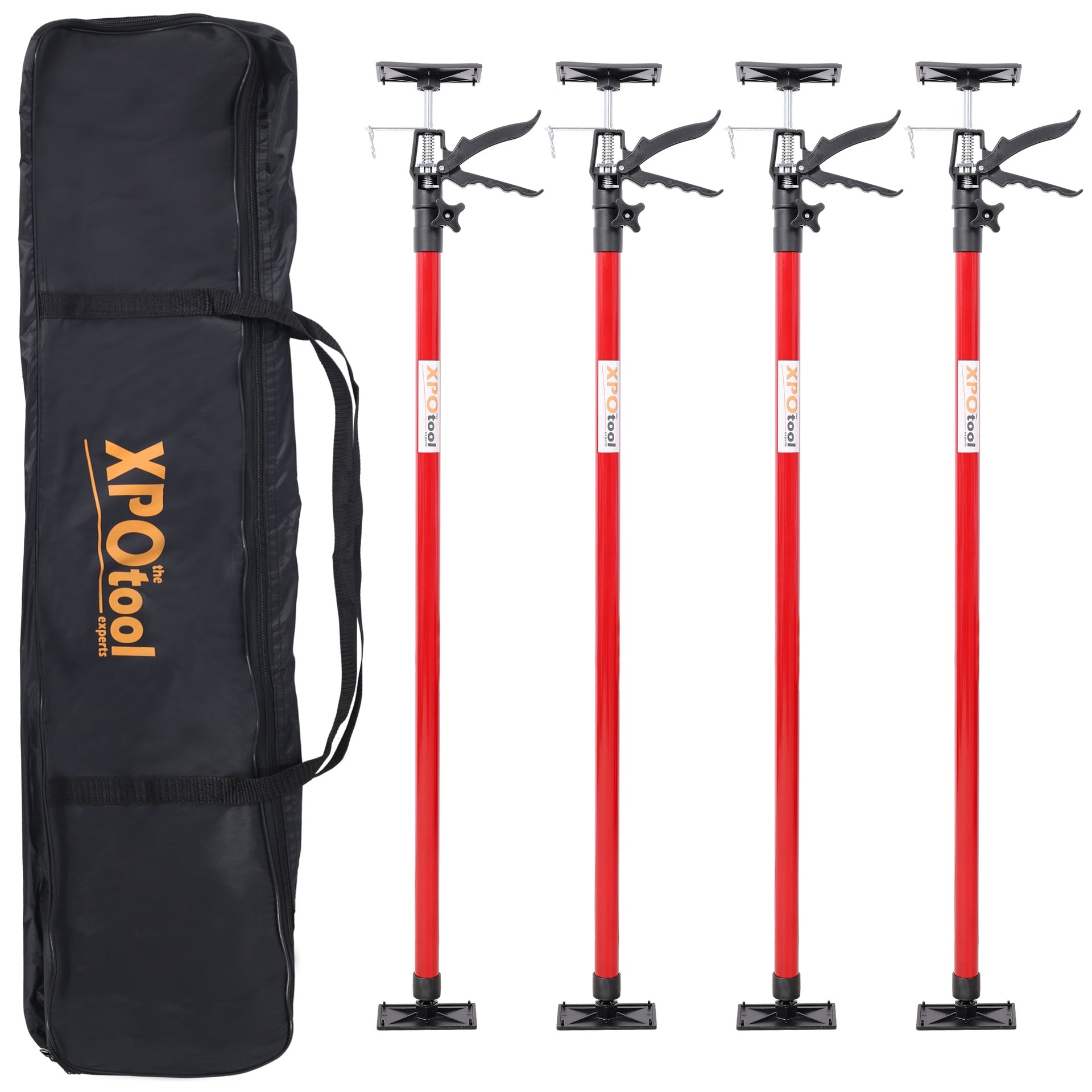 4 Pack Adjustable Support Pole,Steel 3rd Hand Support System,Support Rod for Jacks Cargo Bars Drywalls,Cabinet Jacks for Installing Cabinets,Extends from 45 to 114 Inch ,with carry bag