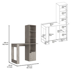 Writing Desk With Bookcase and Cabinet, Light Gray