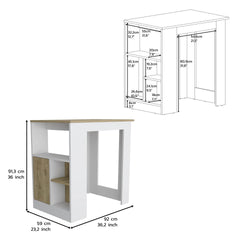 Kitchen Island 36" H, Three Open Side Storage Shelves and One Push-to-Open Cabinet, White/Macadamia