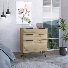 Light Dresser 35 inchH, Three Drawers, Superior Top, Hairpin Legs, Light Oak