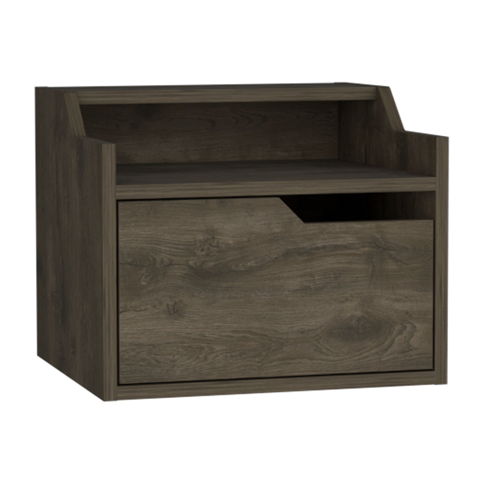 Winchester Floating Nightstand, Modern Dual-Tier Design with Spacious Single Drawer Storage, Dark Brown