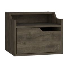 Winchester Floating Nightstand, Modern Dual-Tier Design with Spacious Single Drawer Storage, Dark Brown