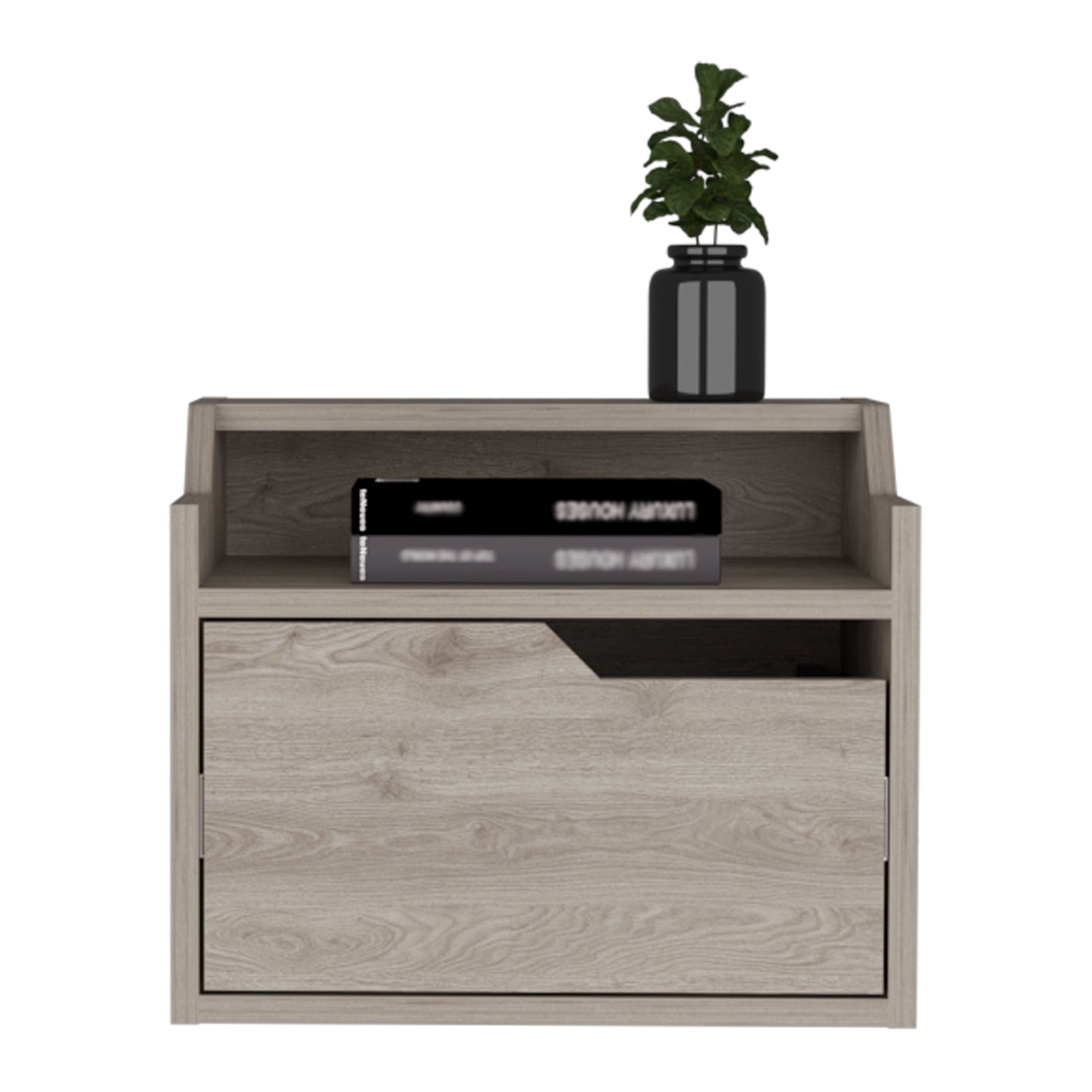 Winchester Floating Nightstand, Modern Dual-Tier Design with Spacious Single Drawer Storage, Light Gray