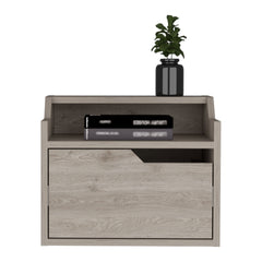 Winchester Floating Nightstand, Modern Dual-Tier Design with Spacious Single Drawer Storage, Light Gray
