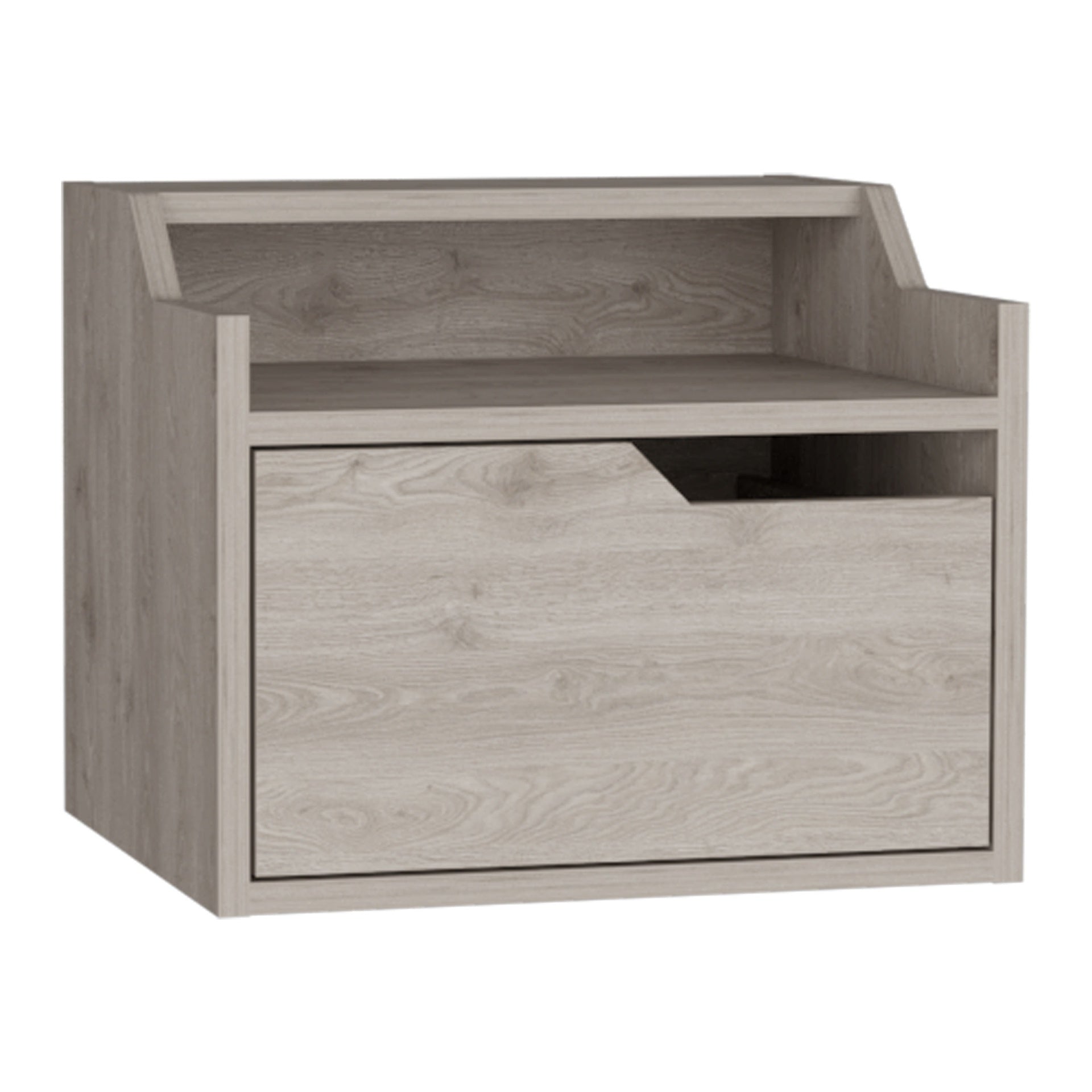 Winchester Floating Nightstand, Modern Dual-Tier Design with Spacious Single Drawer Storage, Light Gray