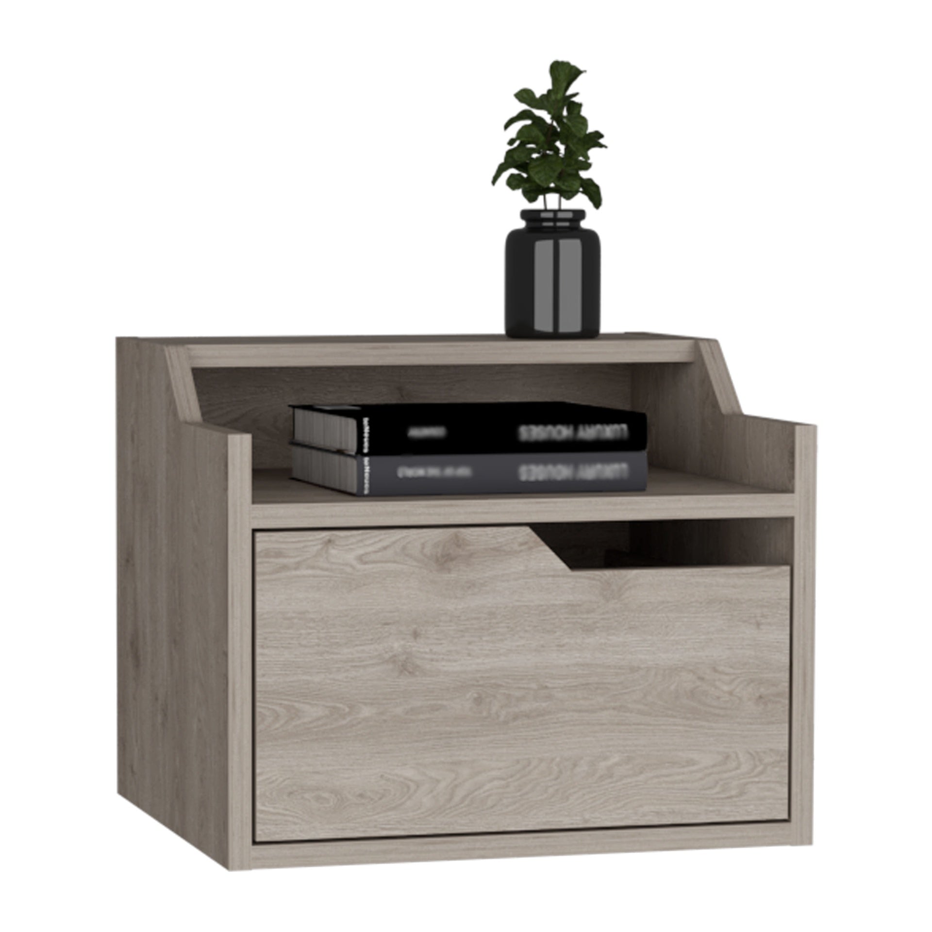 Winchester Floating Nightstand, Modern Dual-Tier Design with Spacious Single Drawer Storage, Light Gray