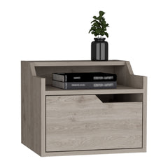 Winchester Floating Nightstand, Modern Dual-Tier Design with Spacious Single Drawer Storage, Light Gray