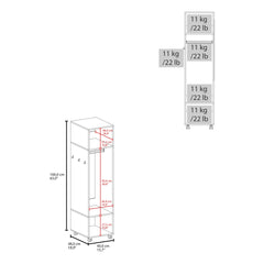 Armoire 63 inchH, with 3 Shelves, 1 Mirror, and 4 Wheels, White