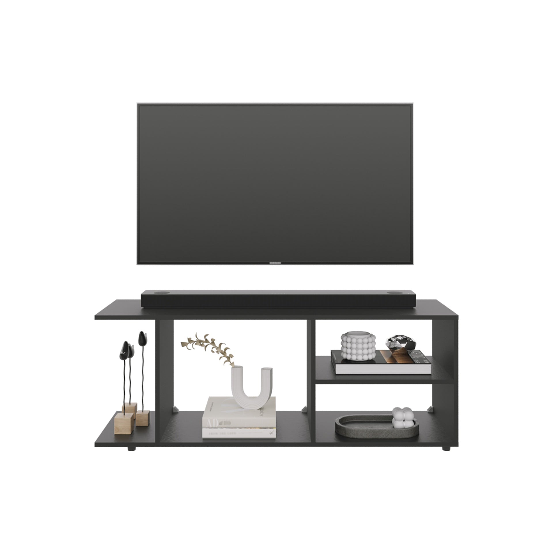 Entertainment Center 17.8" H, with 4 Shelves and 4 Legs, Black
