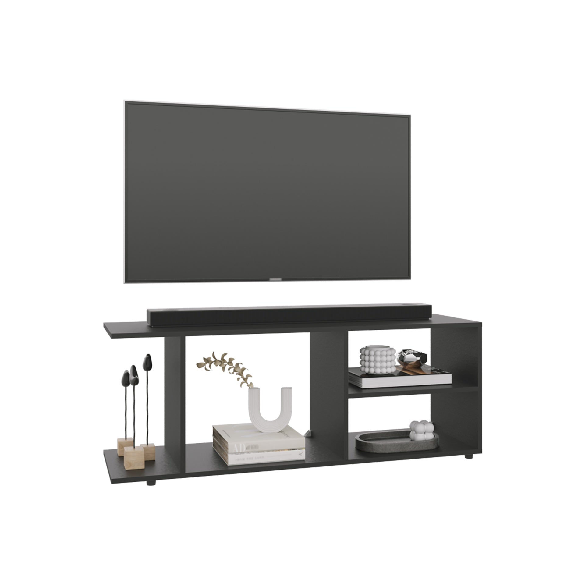Entertainment Center 17.8" H, with 4 Shelves and 4 Legs, Black