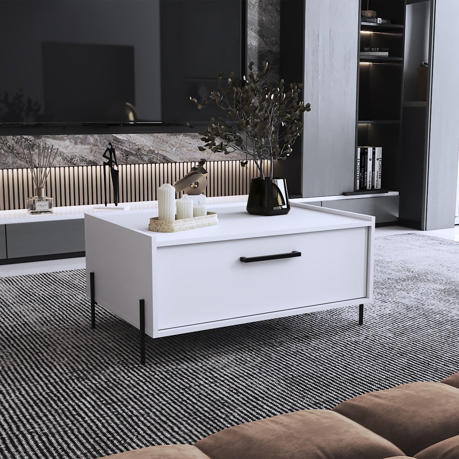Coffee Table 15.6" H, 1 shelf, 4 legs, White