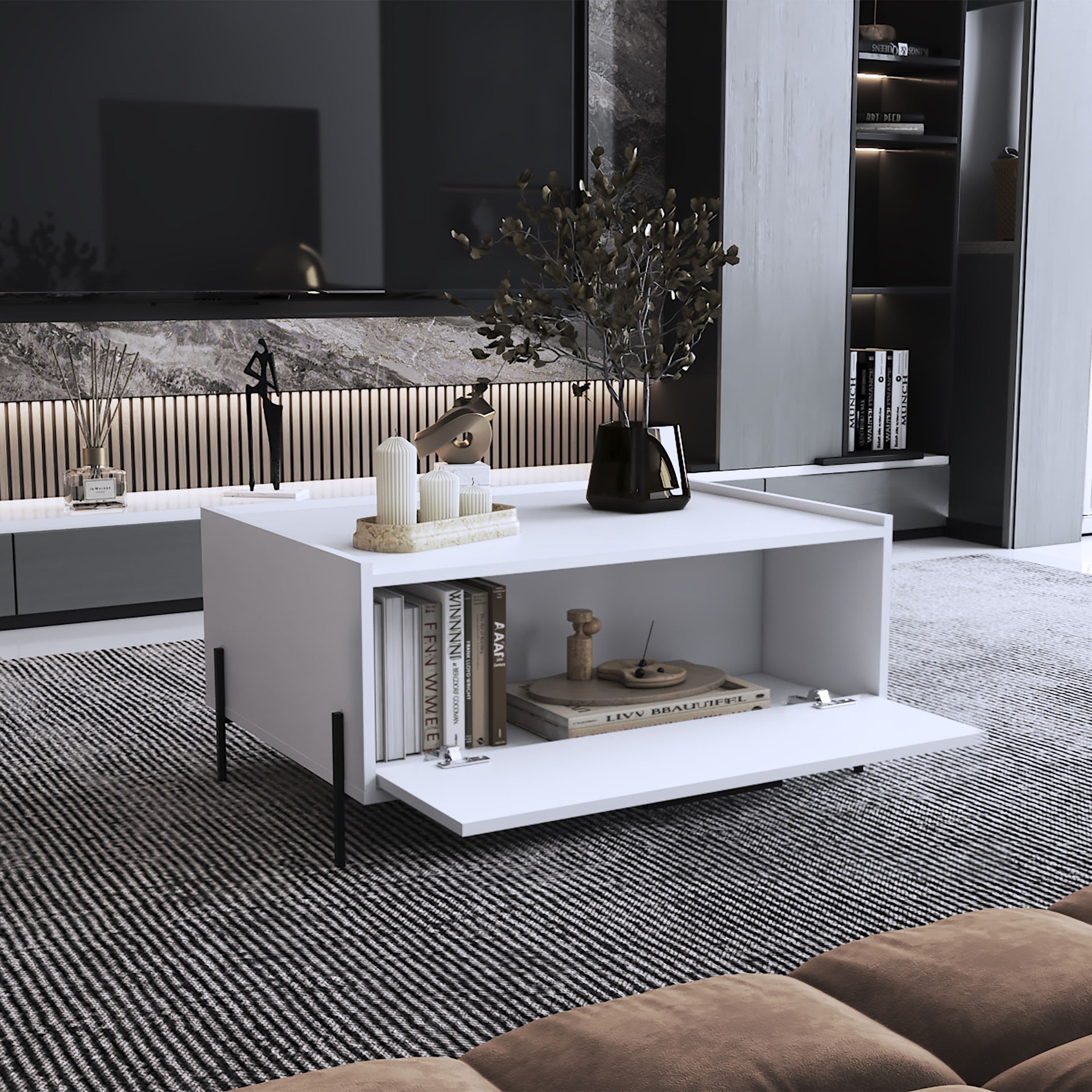 Coffee Table 15.6" H, 1 shelf, 4 legs, White