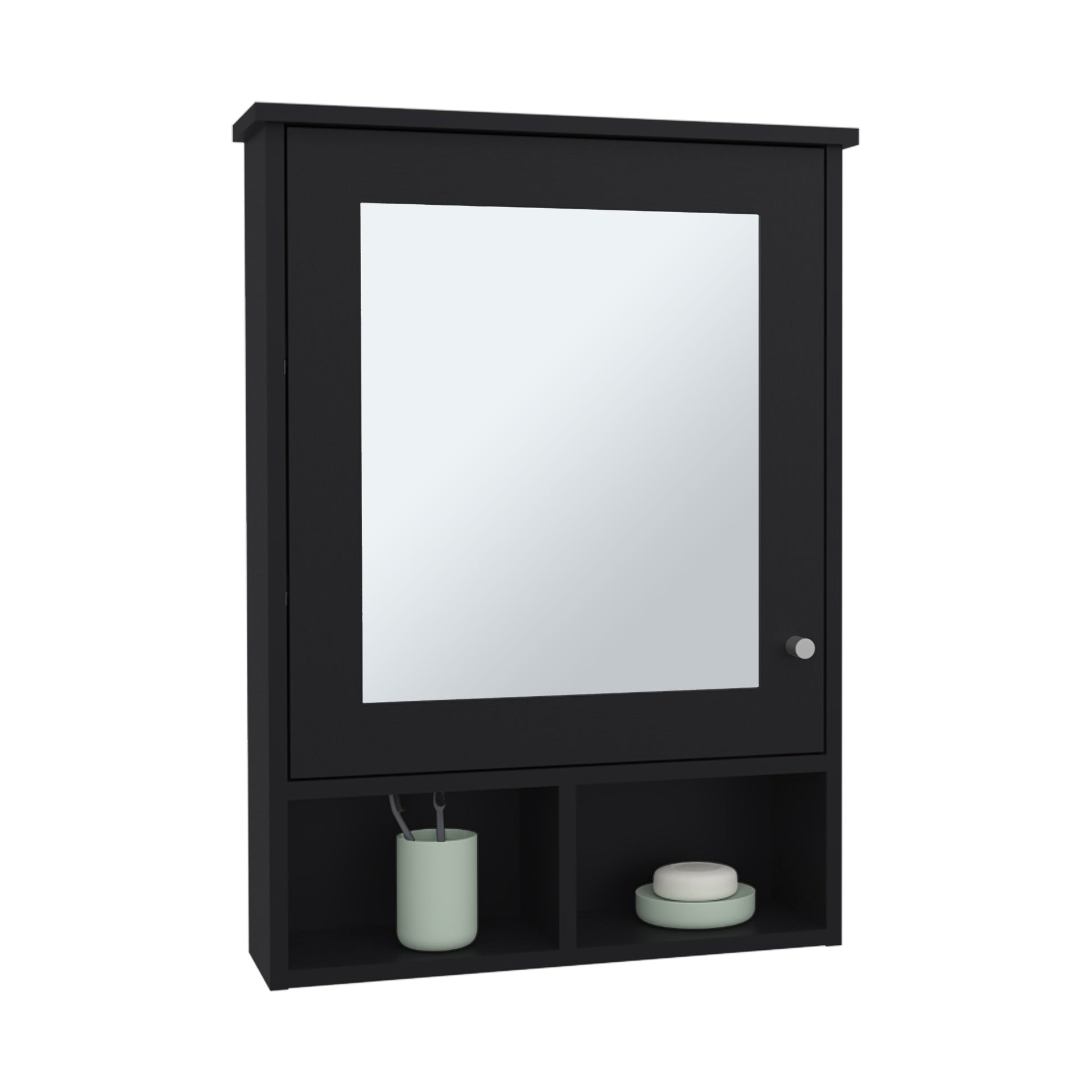 Medicine Cabinet 29" H, with 5 Shelves, 1 Door, and 1 Mirror, Black