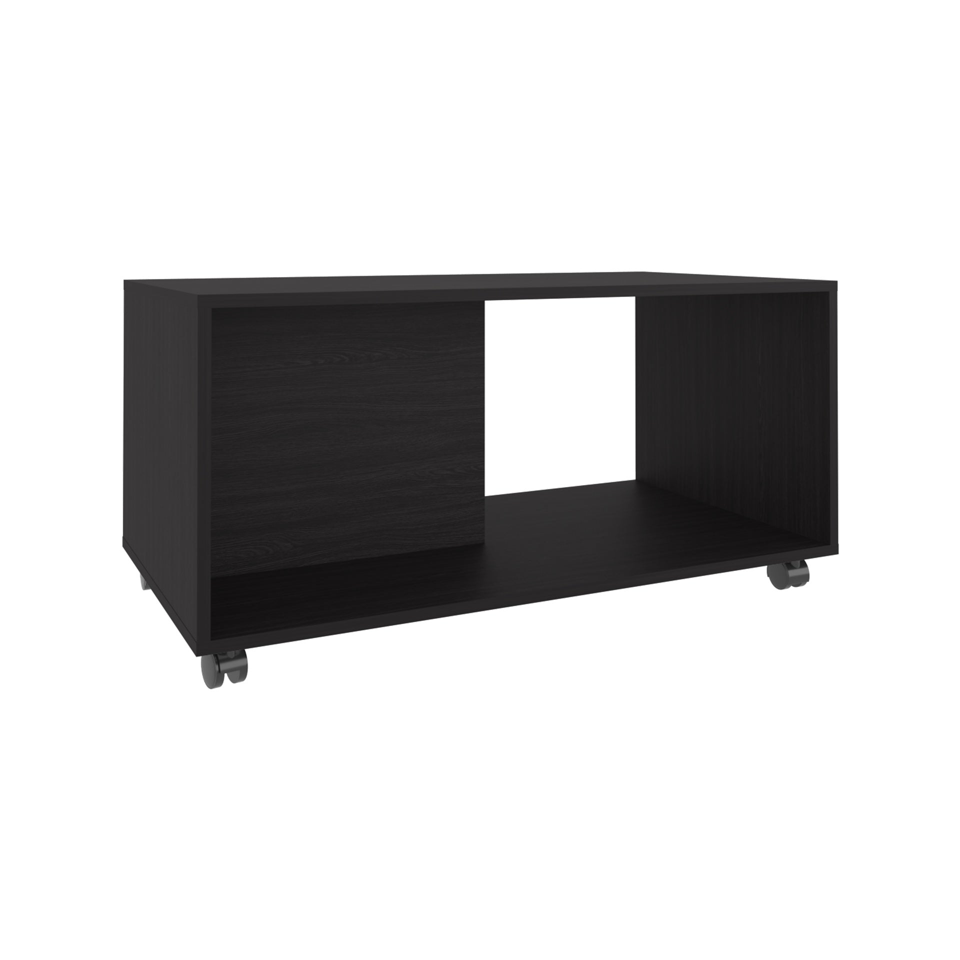 Coffee Table,  4 Wheels, 1 Shelf, Black