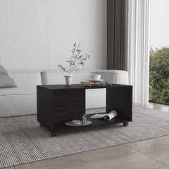 Coffee Table,  4 Wheels, 1 Shelf, Black