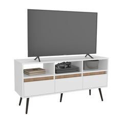 TV Stand, 3 Drawers, 3 Shelves, White / Natural Oak