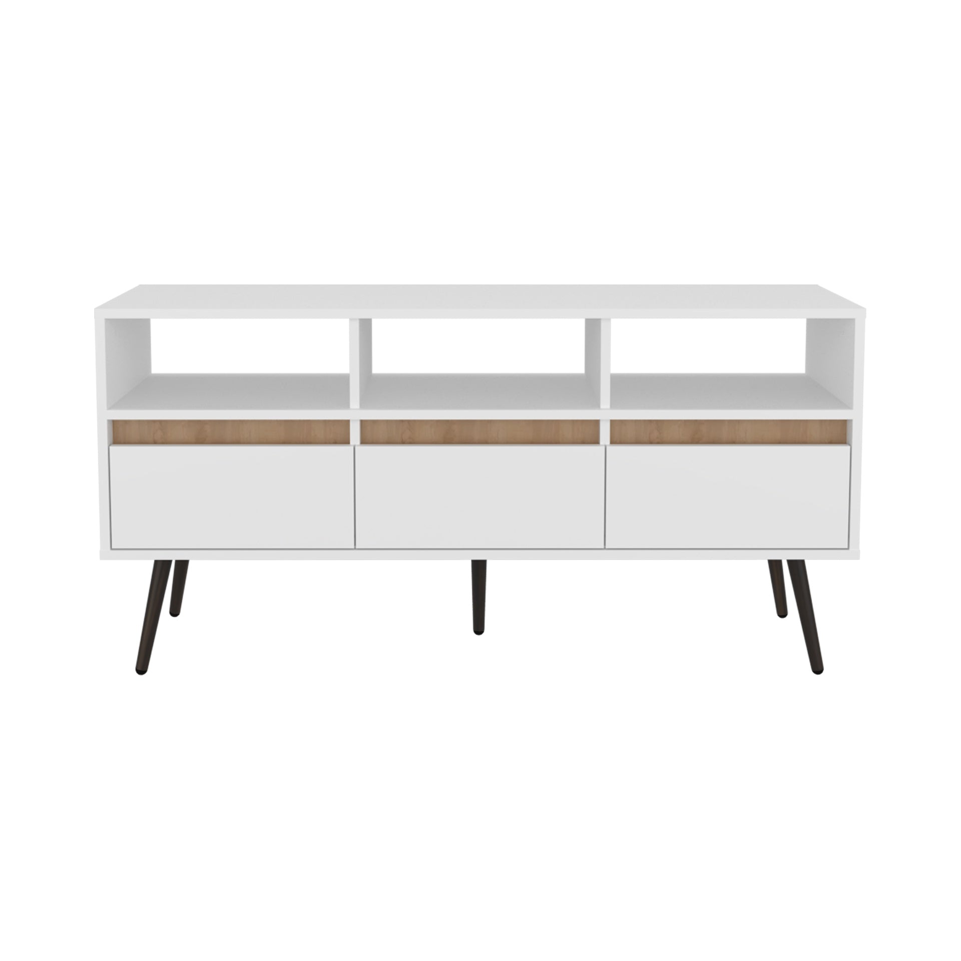 TV Stand, 3 Drawers, 3 Shelves, White / Natural Oak