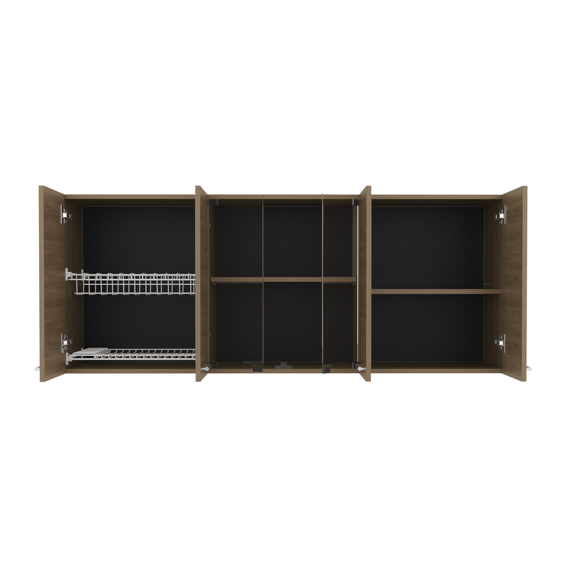 Wall Cabinet 24" H, four Doors, with two internal Shelves and internal plate and glass organizer, two Storage Shelves with two glass Doors