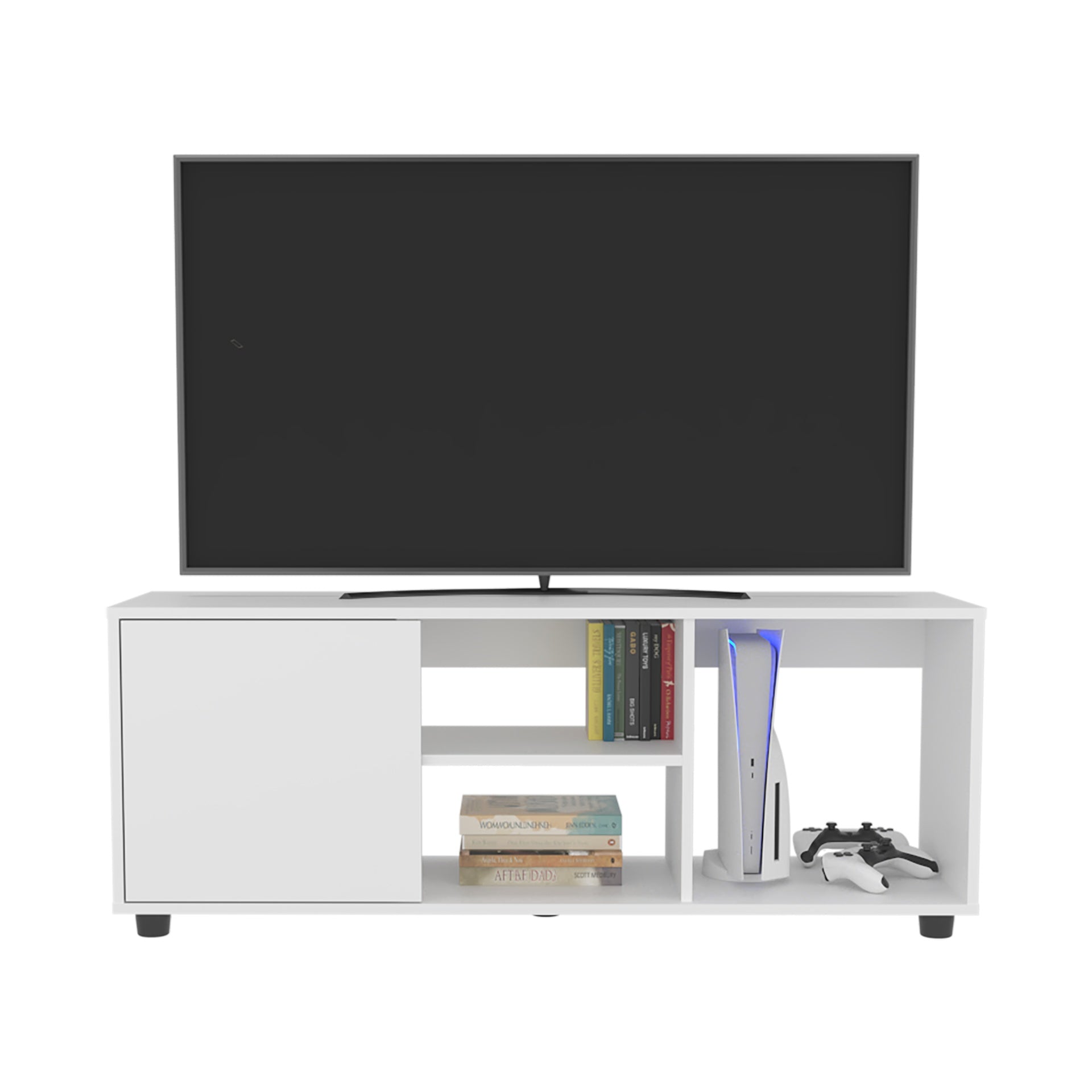 Tv Stand, 1 Door, 4 Shelves, 55" TV Capacity