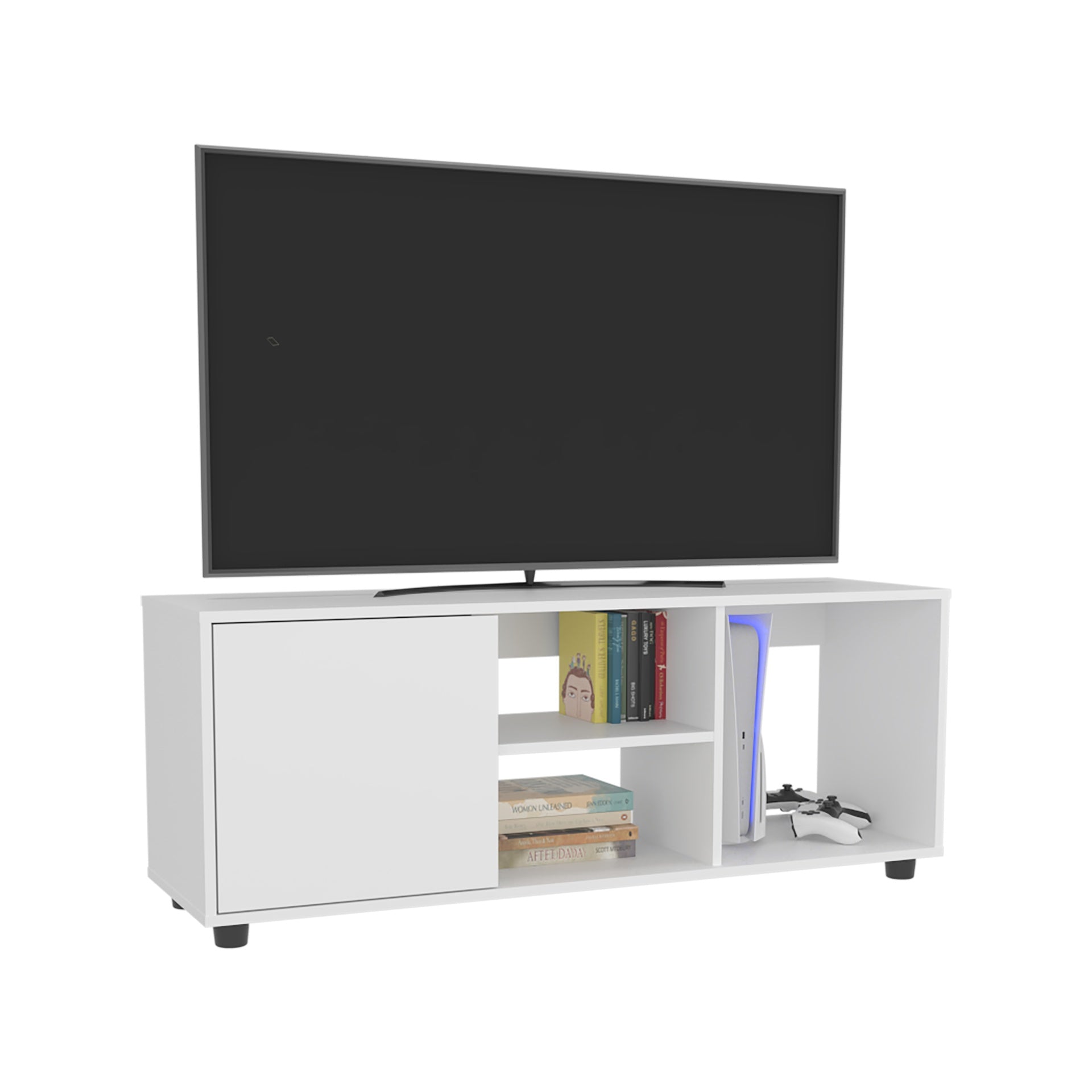 Tv Stand, 1 Door, 4 Shelves, 55" TV Capacity