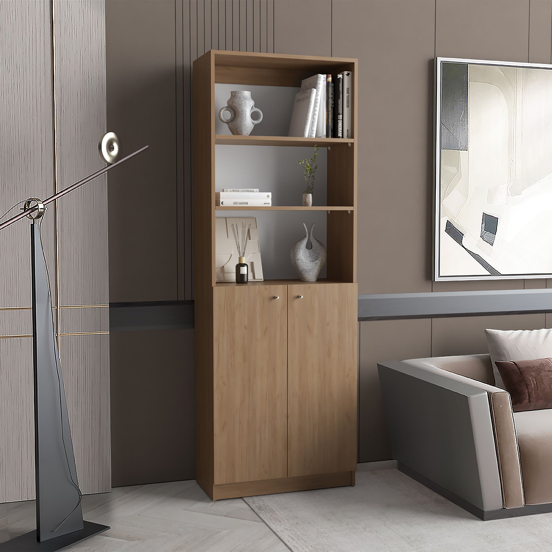 2-Door Bookcase with Upper Shelves