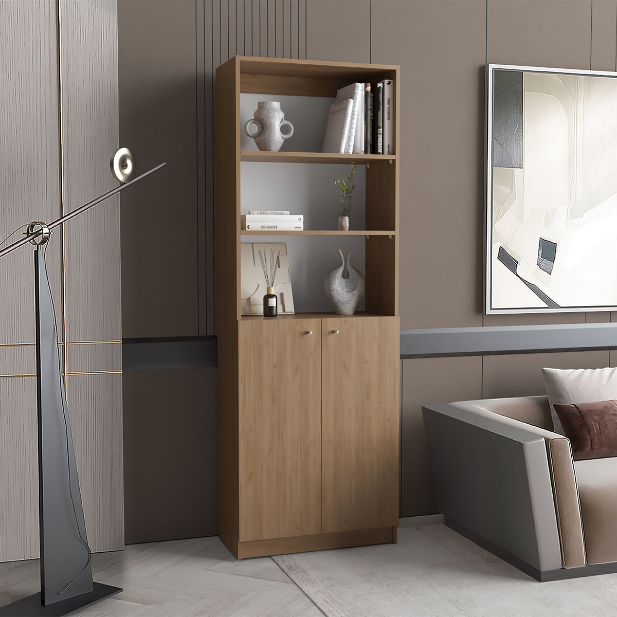 2-Door Bookcase with Upper Shelves