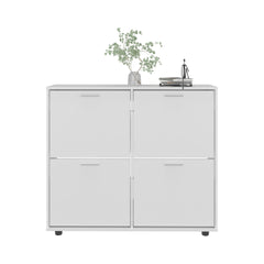 Shoe Rack, 4 Doors, 4 Shelves, 4 Legs, White