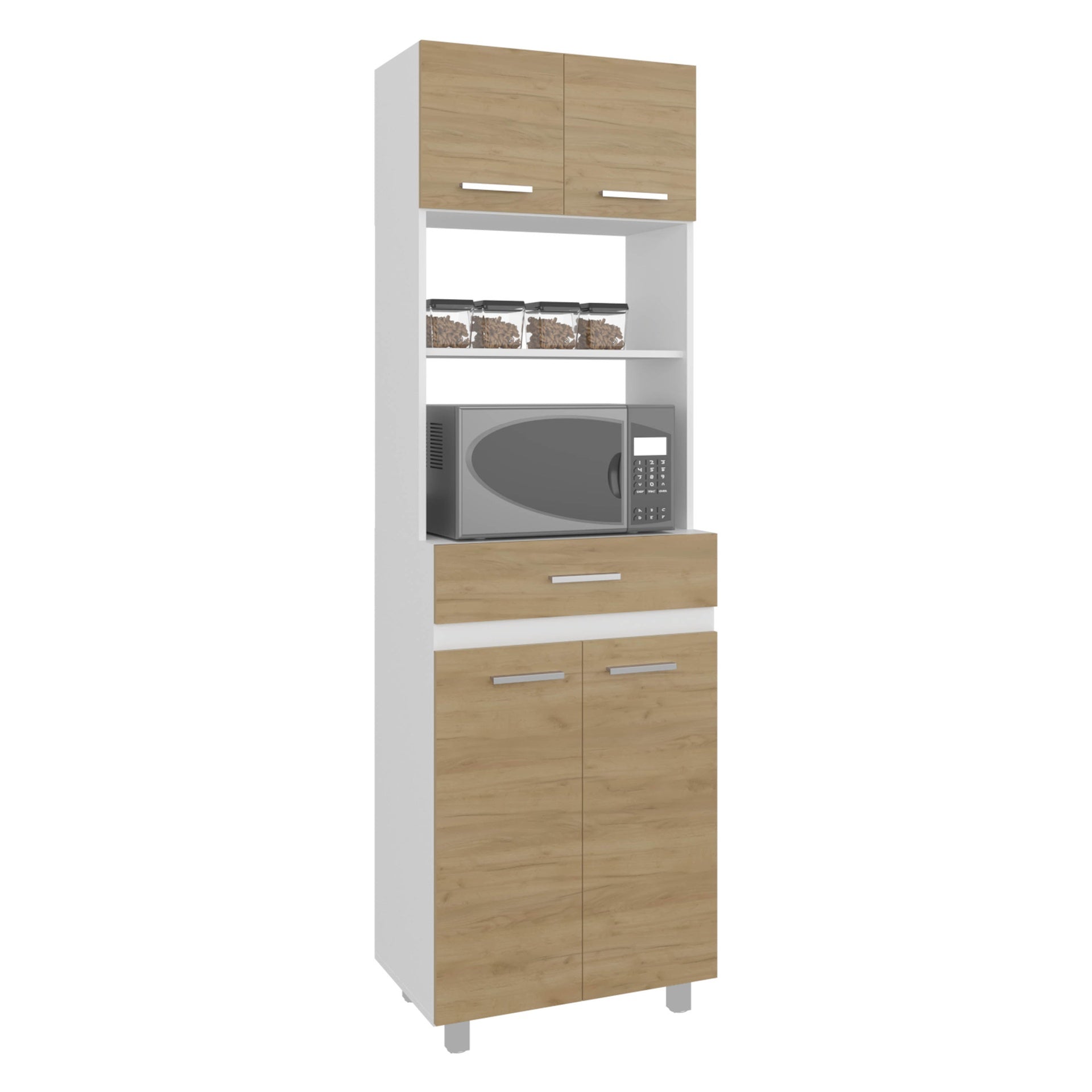 Kitchen Pantry, 4 Doors, 1 Drawer, 4 Legs, 4 Shelves, Natural Oak / White