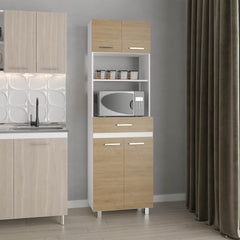 Kitchen Pantry, 4 Doors, 1 Drawer, 4 Legs, 4 Shelves, Natural Oak / White