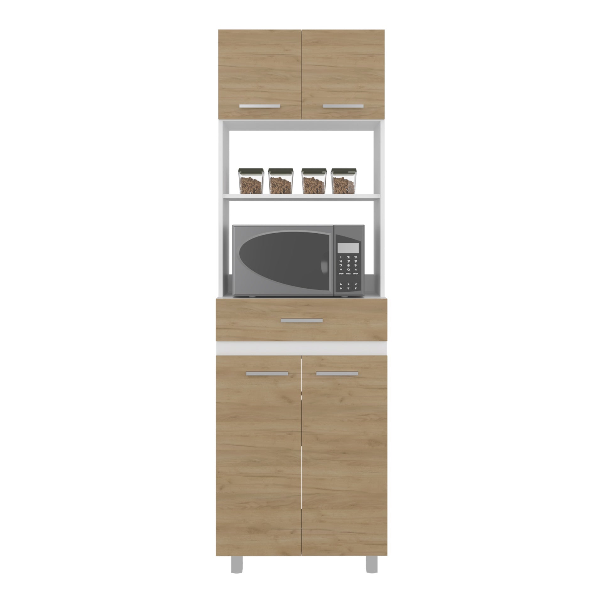 Kitchen Pantry, 4 Doors, 1 Drawer, 4 Legs, 4 Shelves, Natural Oak / White