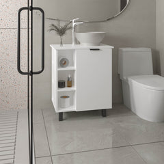 Vanity Sink with Sink, 1 Door, 4 Legs, 5 Shelves, White