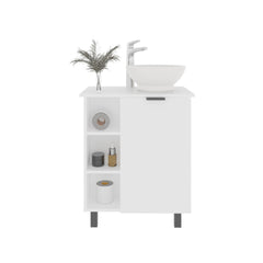 Vanity Sink with Sink, 1 Door, 4 Legs, 5 Shelves, White