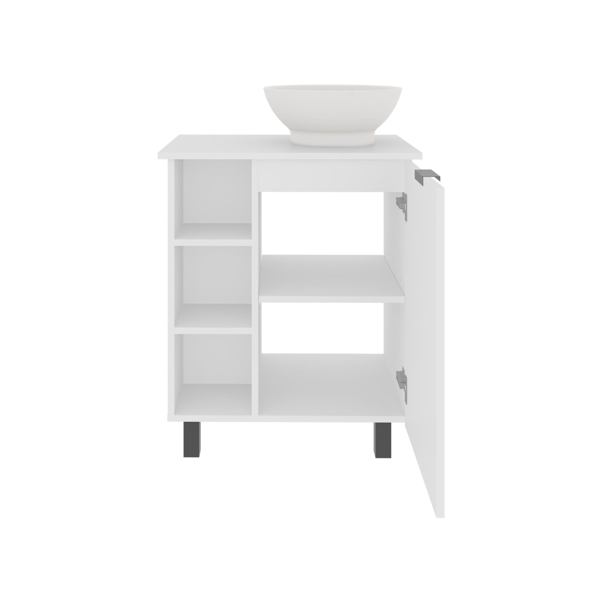 Vanity Sink with Sink, 1 Door, 4 Legs, 5 Shelves, White