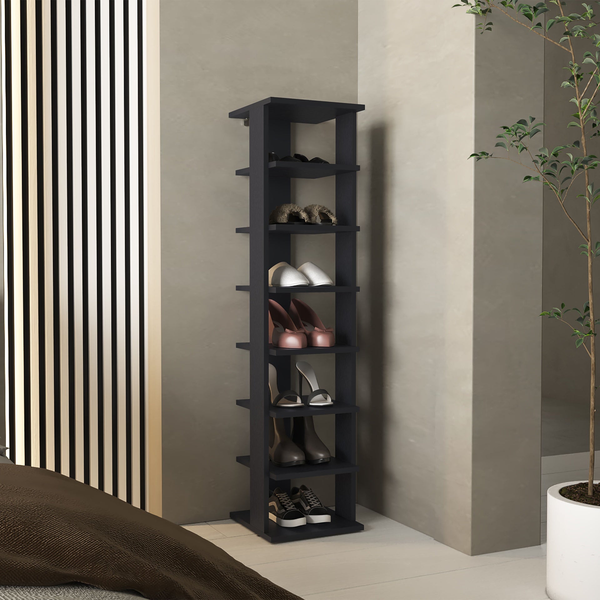 Shoe Rack, Black, 7 Shelves