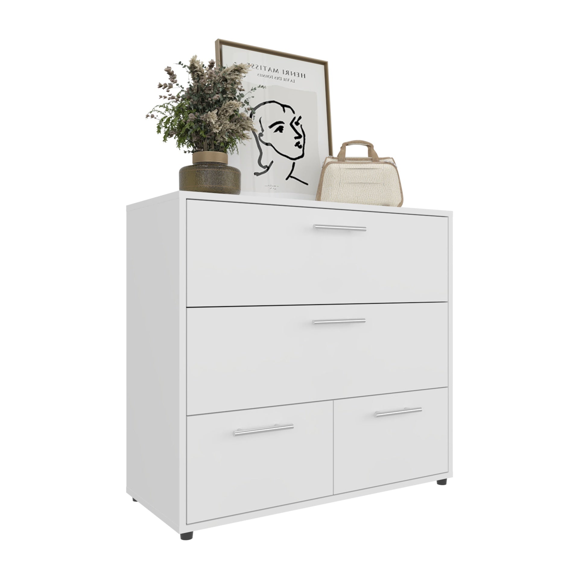 Dresser, 4 Drawers, 4 Legs, White