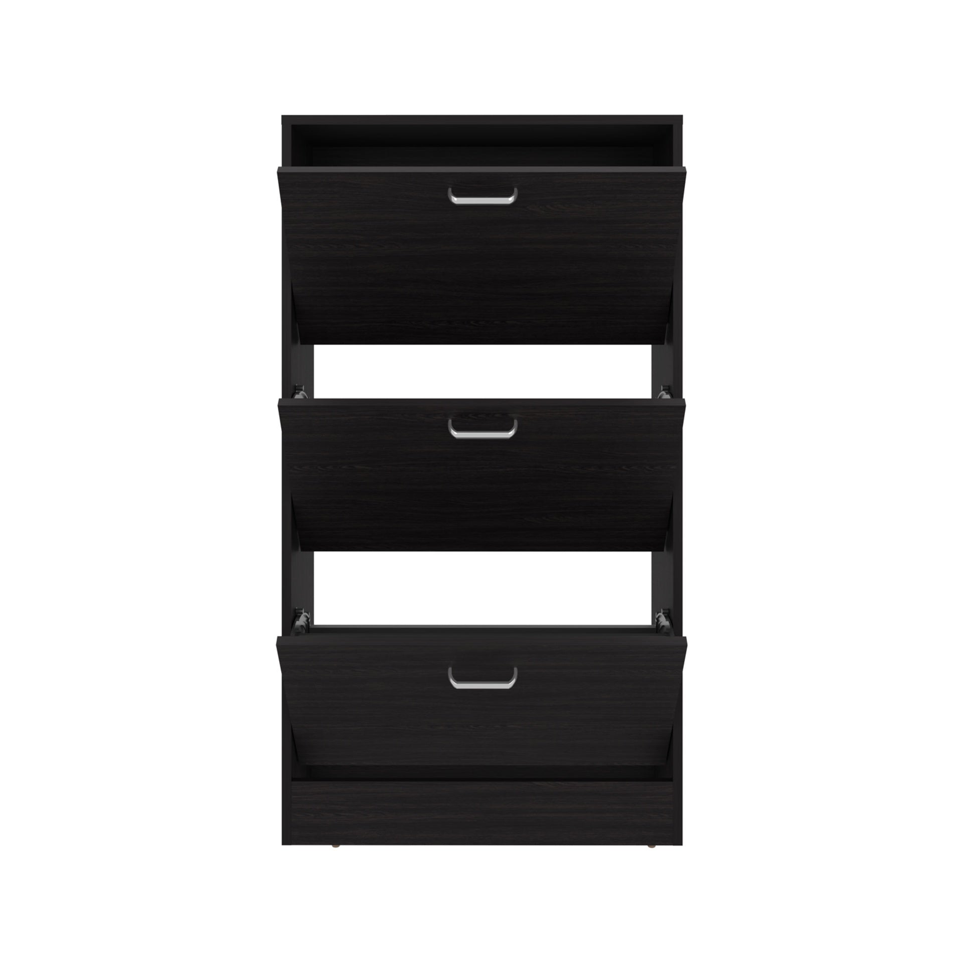 Shoe Rack, 3 Doors, 3 Shelves, Black Wengue