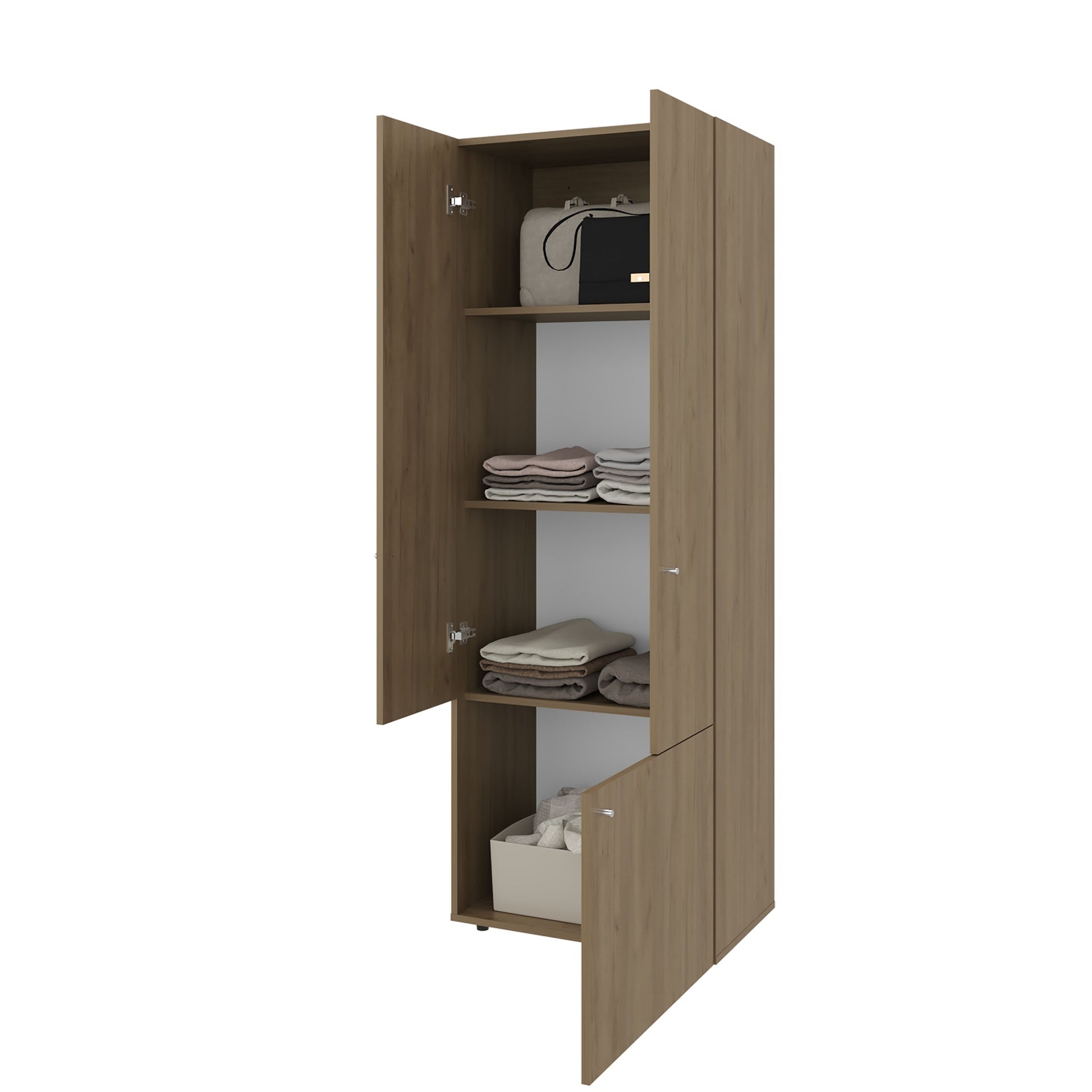 Armoir 66.9 inch H, 3 Doors, 3 Shelves, Natural Oak / White - Bedroom