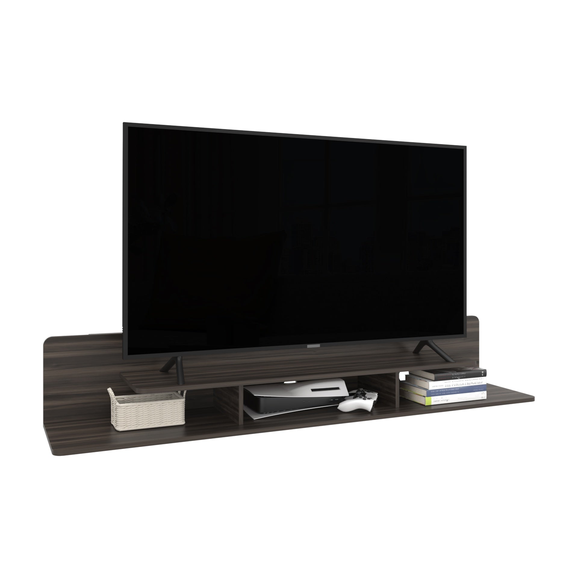 Eudora TV Stand 11.7" H, 3 Shelves, Dark Brown - Living Room