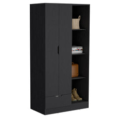 Armoire 71H inch with 1-Drawer and 4-Tier Open Shelves, 2 Doors, Black