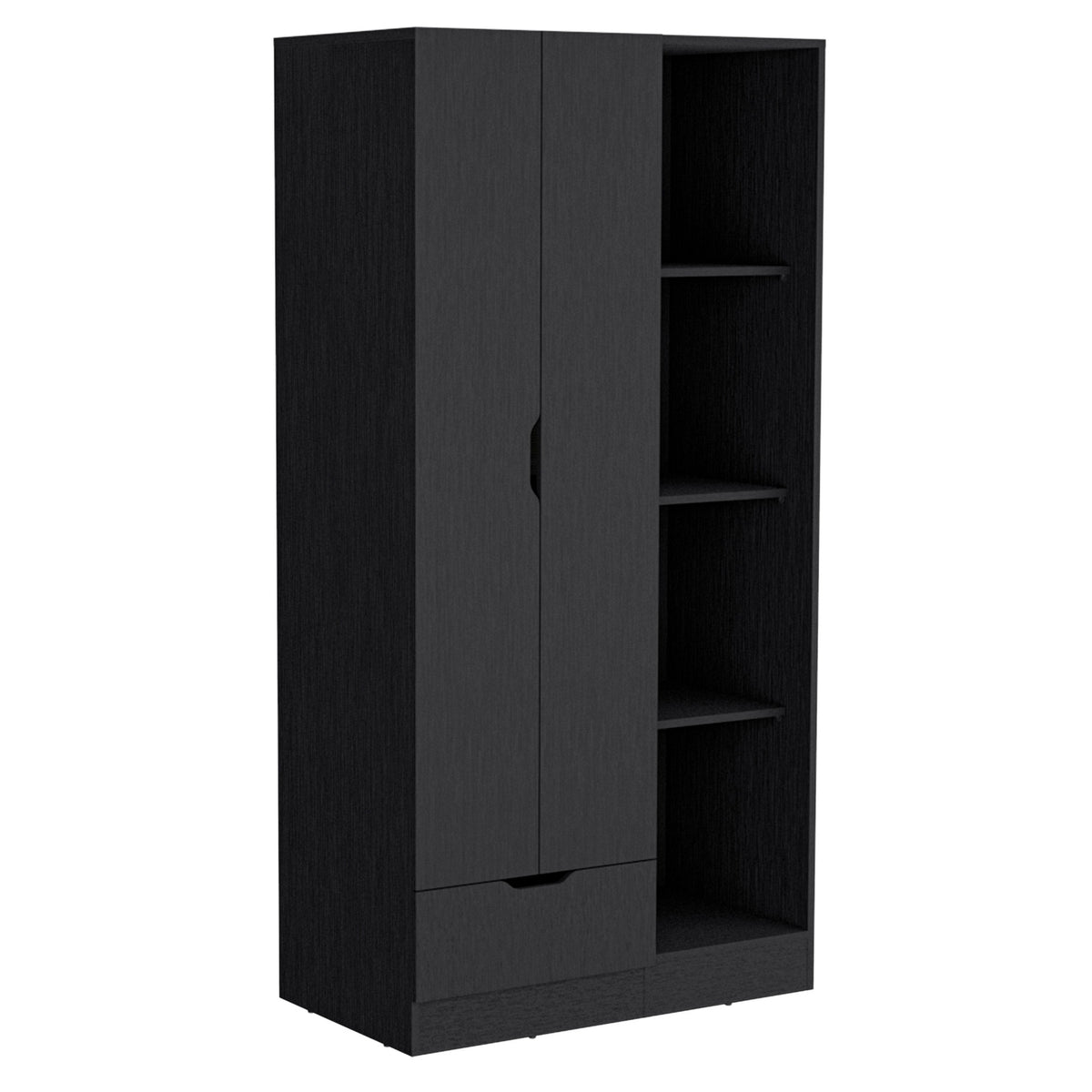 Armoire 71H inch with 1-Drawer and 4-Tier Open Shelves, 2 Doors, Black