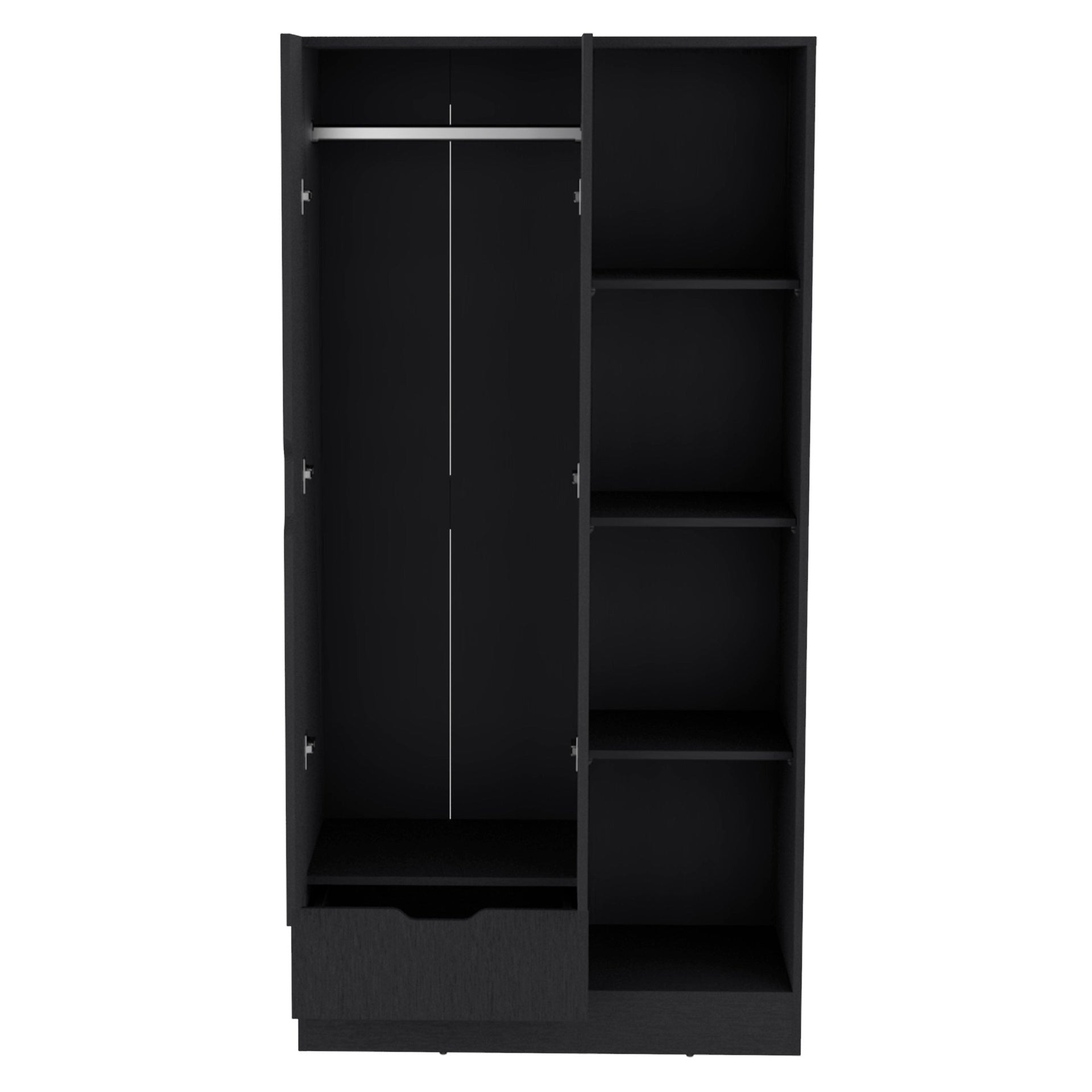 Armoire 71H inch with 1-Drawer and 4-Tier Open Shelves, 2 Doors, Black
