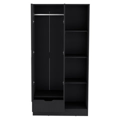 Armoire 71H inch with 1-Drawer and 4-Tier Open Shelves, 2 Doors, Black