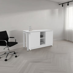 Desk 28.5" H, 2 Doors, 5 Shelves, 2 Legs, White - Home Office