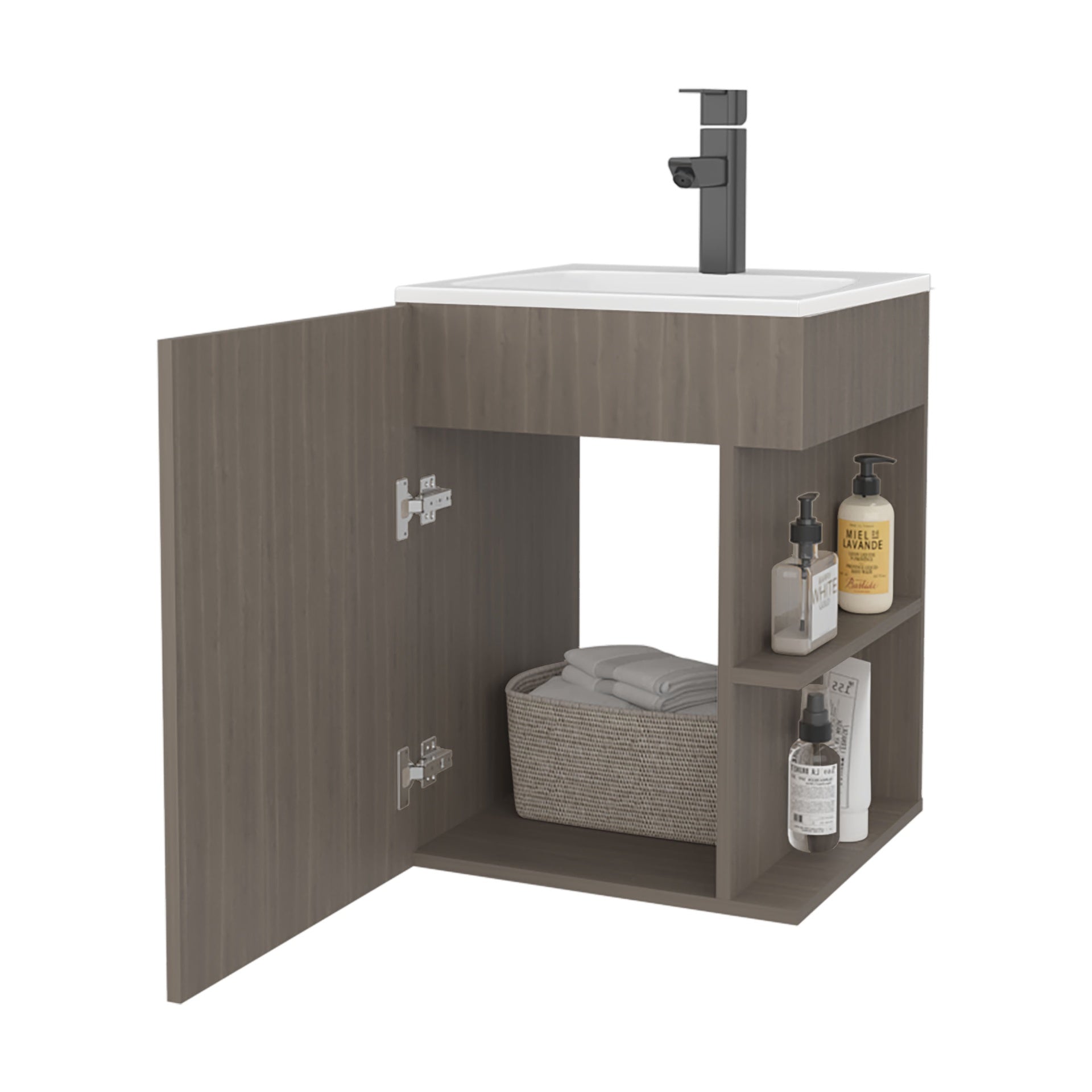Bathroom Vanity 23.7" H, 1 Door, 3 shelves, White Oak - Bathroom